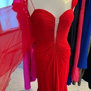 Silk chiffon mid length dress with rhinestone details - size 2